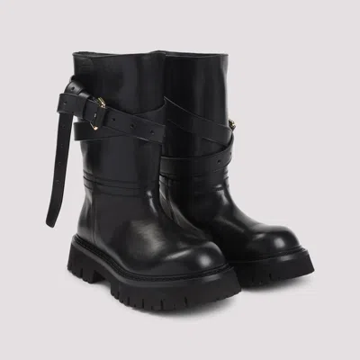 Moschino Biker Strap Buckle Ankle Boots In Black