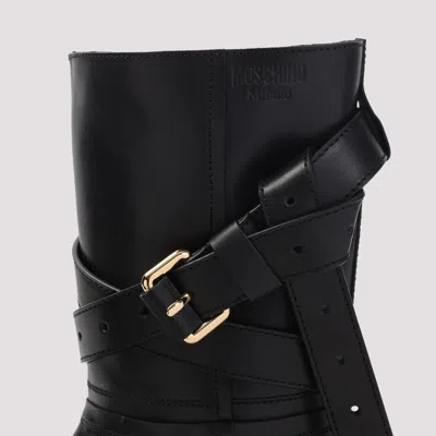Moschino Biker Strap Buckle Ankle Boots In Black