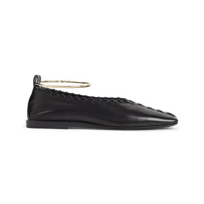 Jil Sander Ring Whipstitch-trimmed Leather Ballet Flats In Black