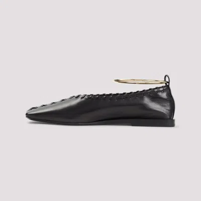Jil Sander Ring Whipstitch-trimmed Leather Ballet Flats In Black