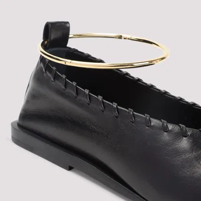 Jil Sander Ring Whipstitch-trimmed Leather Ballet Flats In Black