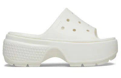 Crocs Logo Embossed Slippers In White