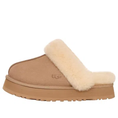 Ugg Disquette Sheepskin Platform Slippers In Brown