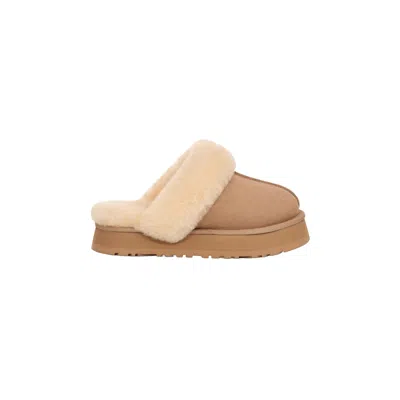 Ugg Disquette Sheepskin Platform Slippers In Brown