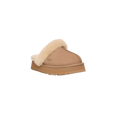 Ugg Disquette Sheepskin Platform Slippers In Brown