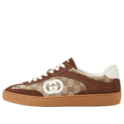 Gucci Men G75 Low-top Supreme Gg Fabric And Suede Sneakers In Brown