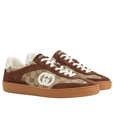 Gucci Men G75 Low-top Supreme Gg Fabric And Suede Sneakers In Brown