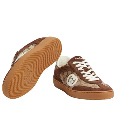 Gucci Men G75 Low-top Supreme Gg Fabric And Suede Sneakers In Brown