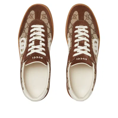 Gucci Men G75 Low-top Supreme Gg Fabric And Suede Sneakers In Brown