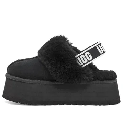 Ugg Black Leather Clog With Faux Fur And Elastic Back  In Black