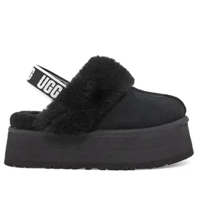 Ugg Black Leather Clog With Faux Fur And Elastic Back  In Black