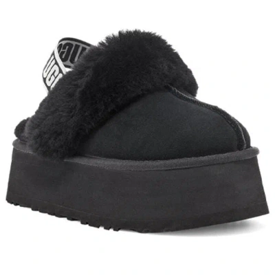Ugg Black Leather Clog With Faux Fur And Elastic Back  In Black