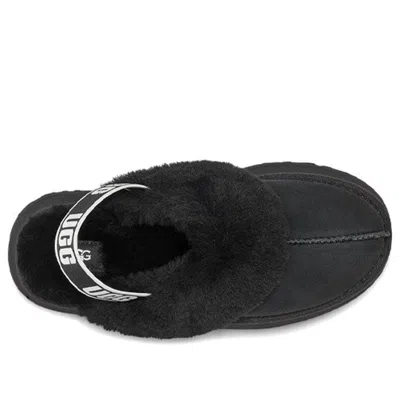 Ugg Black Leather Clog With Faux Fur And Elastic Back  In Black