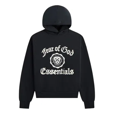 Essentials Black Hoodie With University Logo In Black