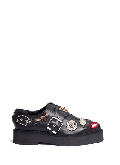 Shop Alexander Mcqueen Mixed Obsession Charm Leather Monk Strap Shoes