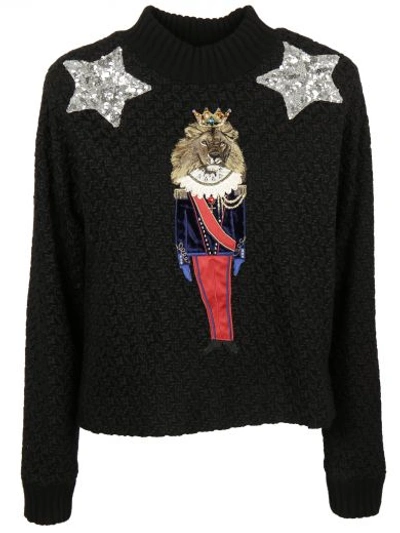 Shop Dolce & Gabbana Beaded Lion And Stars Jumper In Black