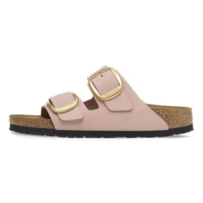 Birkenstock Contoured Pink Leather Sandals With Elegant Buckles In Pink