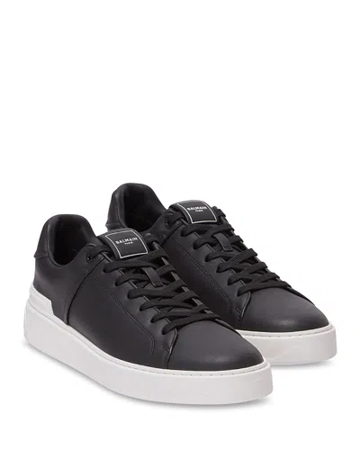 Balmain Round Toe Leather Sneakers With Flat Rubber Sole In Black