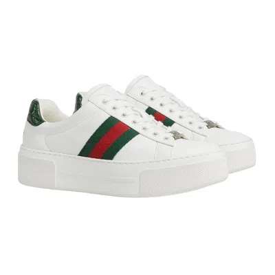 Gucci White Calf Leather Bos Taurus Low Top Sneakers