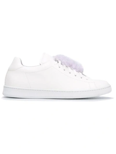 Joshua Sanders Fur Detail Lace Up Sneakers In White