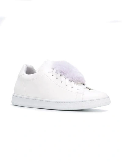 Shop Joshua Sanders Fur Detail Lace Up Sneakers In White