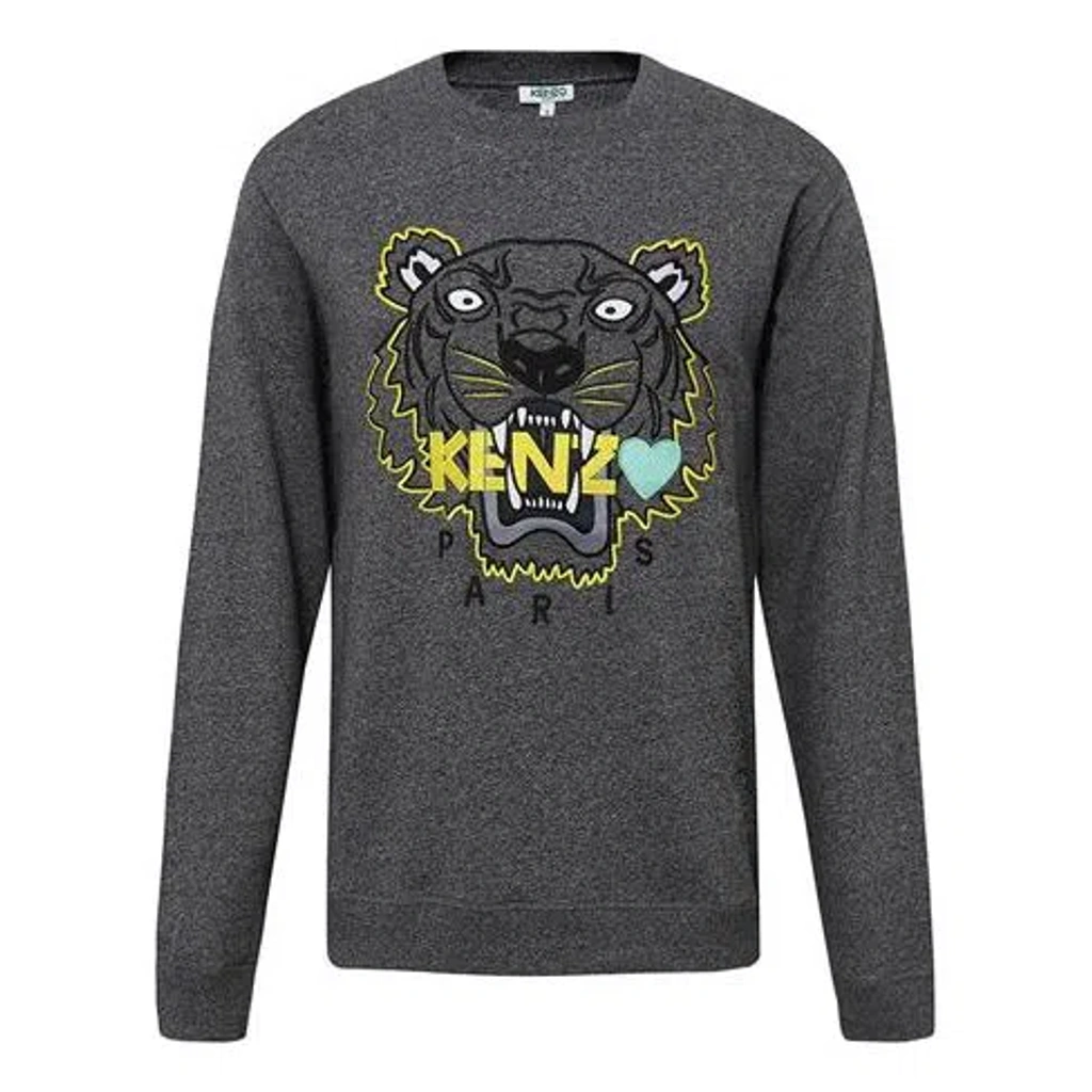 Love♡Tiger Kenzo Love Large Tiger Head Embroidered Sweatshirt 'dark Grey' In