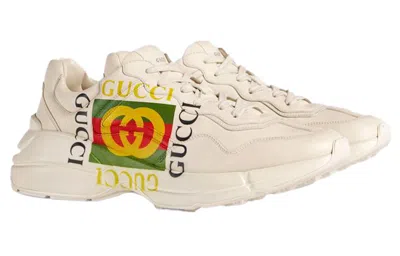 Gucci Ivory Rhyton  Logo Leather Sneaker In Multi