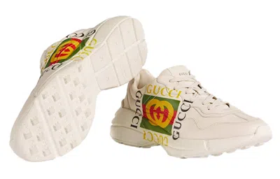 Gucci Ivory Rhyton  Logo Leather Sneaker In Multi