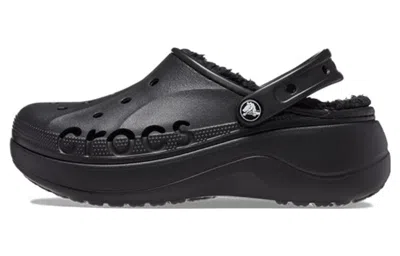 Crocs Baya Platform Lined Sabots Femmes Black 39 In Black