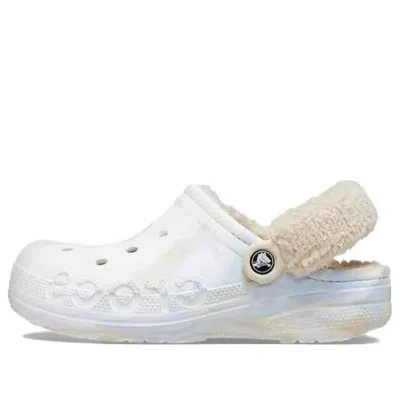 Crocs (wmns)  Baya Lined Fuzz Strap Marbled Clog 'white Multi' In Neutral