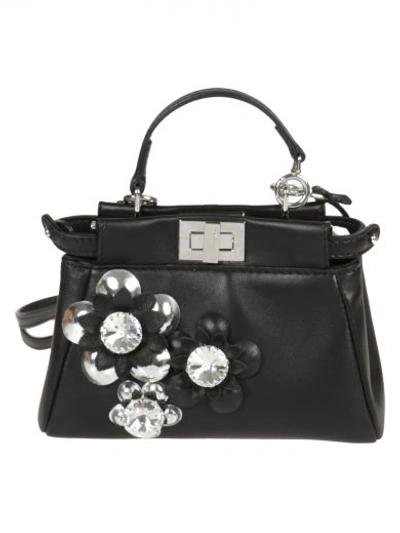 Shop Fendi Peekaboo Embellished Shoulder Bag In Black