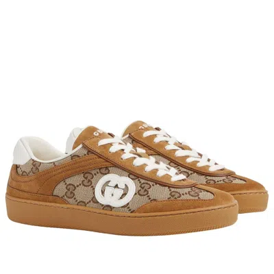Gucci Brown G75 Sneaker In Suede And Gg Fabric Women In Brown