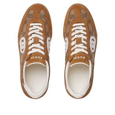 Gucci Brown G75 Sneaker In Suede And Gg Fabric Women In Brown