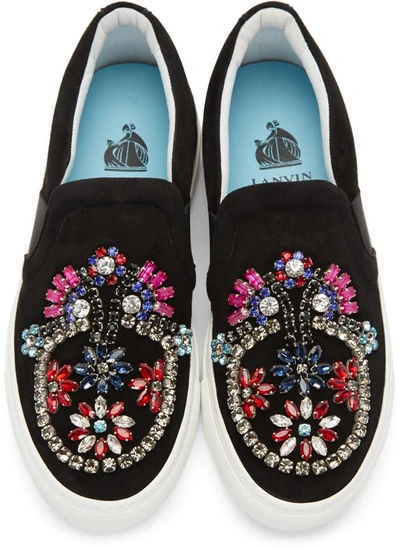 Shop Lanvin Black Embellished Slip-on Sneakers