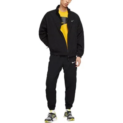 Nike Men's  Lab Track Stand Collar Solid Color Logo Casual Jacket Black