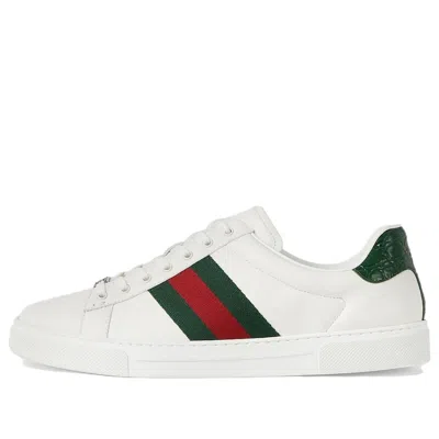 Gucci Ace Leather Sneakers With Lateral Web Band In White