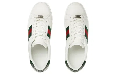 Gucci Ace Leather Sneakers With Lateral Web Band In White