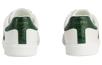 Gucci Ace Leather Sneakers With Lateral Web Band In White