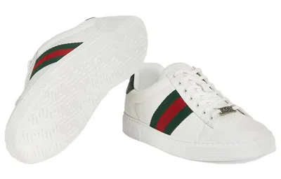 Gucci Ace Leather Sneakers With Lateral Web Band In White