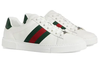 Gucci Ace Leather Sneakers With Lateral Web Band In White
