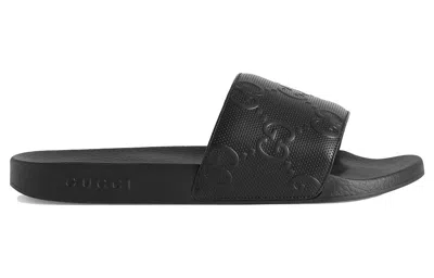 Gucci Pursuit Logo-embossed Leather Sandals In Black