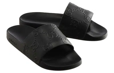 Gucci Pursuit Logo-embossed Leather Sandals In Black