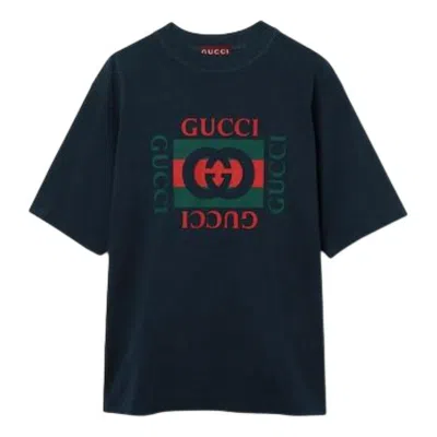 Gucci Interlocking G-print Cotton T-shirt In Blue