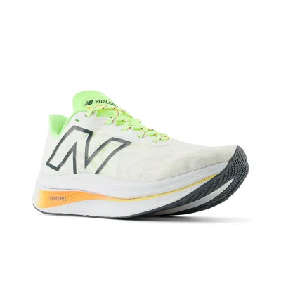 New Balance Men's Fuelcell Supercomp Trainer V2 Shoes In White/bleached Lime Glo/hot Mango