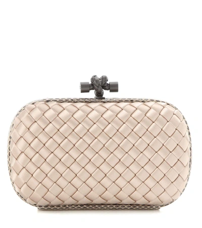 Bottega Veneta Knot Satin And Watersnake Clutch In Mink