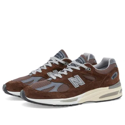 New Balance Uk 991v2 Sneakers With Suede And Mesh Panels In Brown
