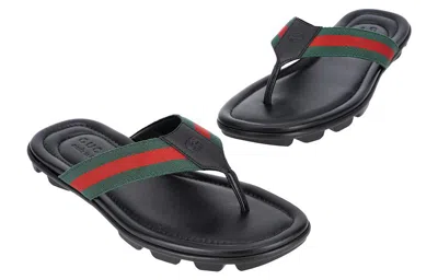 Gucci Men's Web Leather Thong Sandals In Black