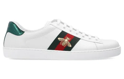 Gucci Men's New Ace Embroidered Low-top Sneakers In Bianco