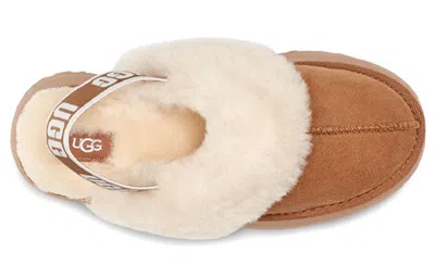 Ugg Platform Mules Made Of Camel-colored Leather With Faux Fur And Elastic Back In Brown