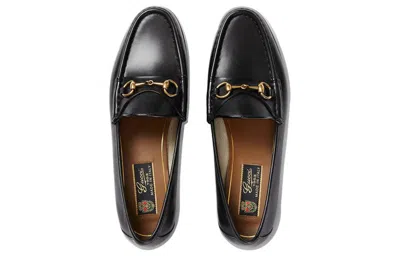 Gucci Women Black Calf Leather Moc Stitching Signature Horsebit Detail Almond Toe Slip-on Style Bran In Black